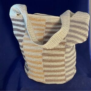 The Sak Neutral Striped Crafted Classics Crochet Cary All  Tote